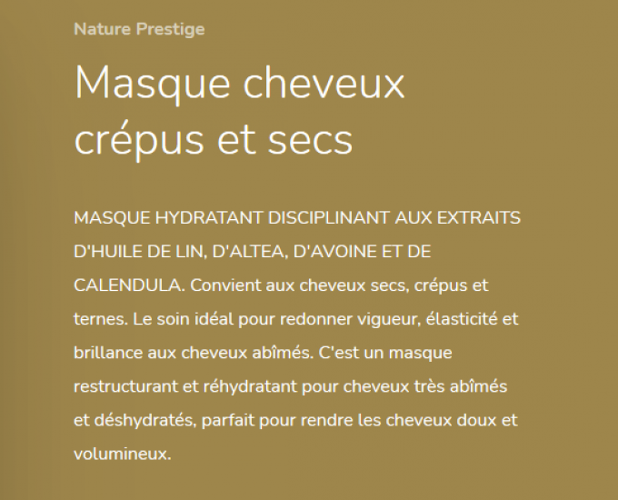 Masque 1kg Oil Nature cheveux secs, convient aux lissages